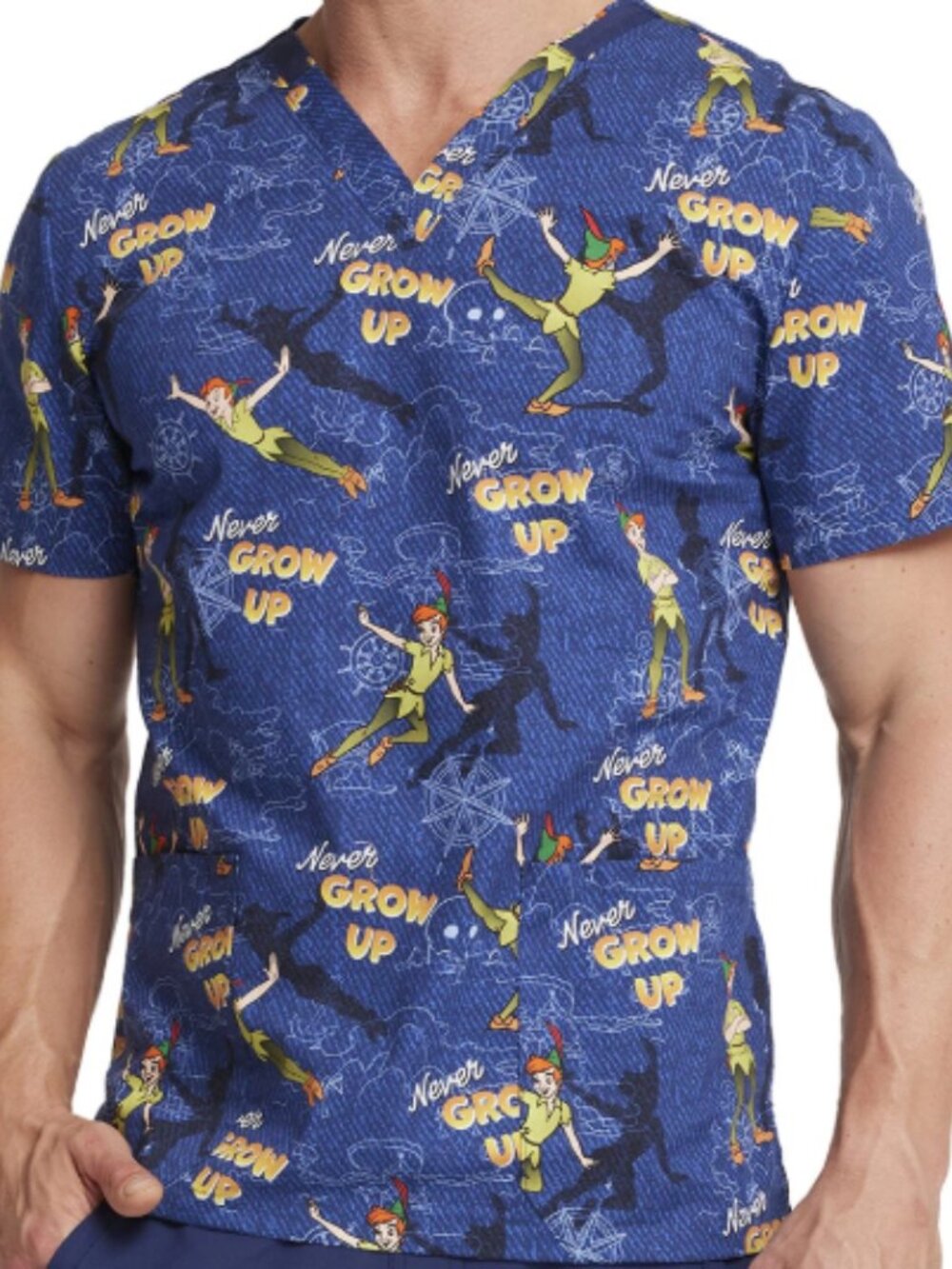 Unisex V-Neck Print Top in Peter Pan